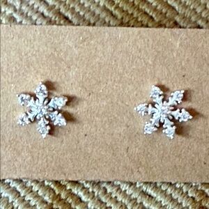 Elegant Crystal Silver Colored Metal Snowflake Earrings